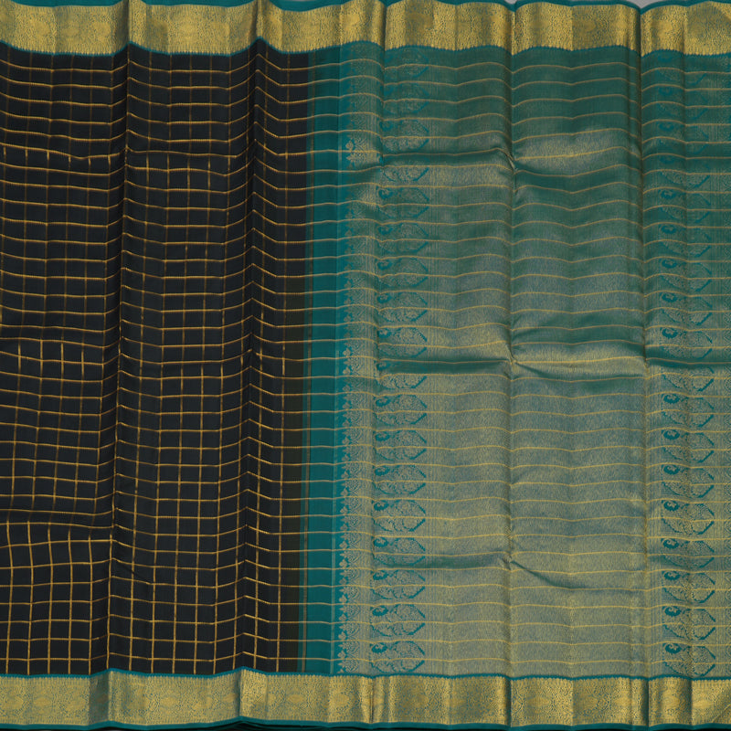 Hayagrivas Handlooom Black Kanjivaram Silk Saree with Peacock Green Border KBE1014I3-1