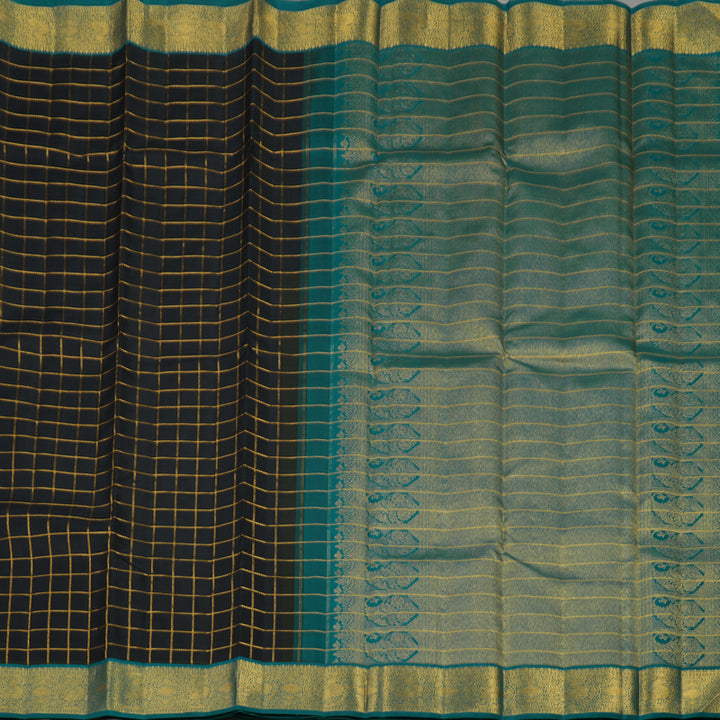 Hayagrivas Handlooom Black Kanjivaram Silk Saree with Peacock Green Border KBE1014I3-1