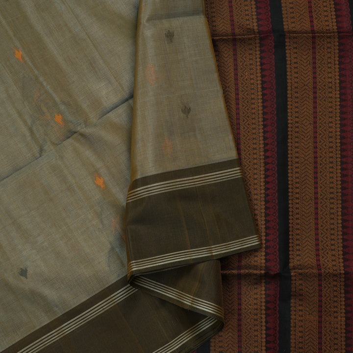 Hayagrivas Handloom Kora Silk Cotton Saree in Soft Beige KBE101D2-17
