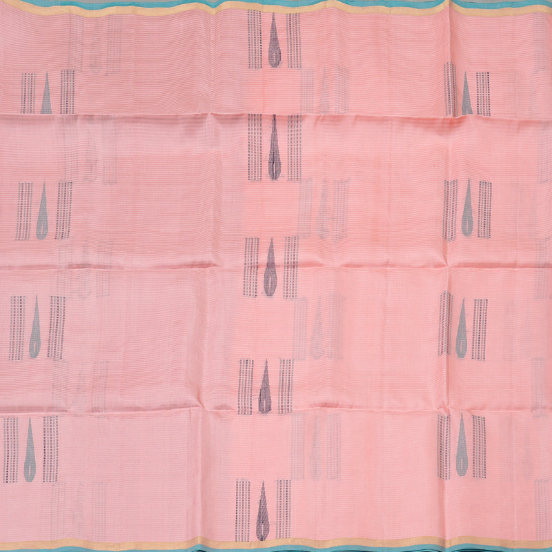 Hayagrivas Baby Peach Handloom Soft Silk Saree with Sea Blue Border KBE101D5-28