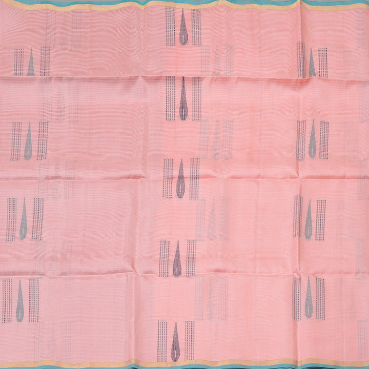 Hayagrivas Baby Peach Handloom Soft Silk Saree with Sea Blue Border KBE101D5-28