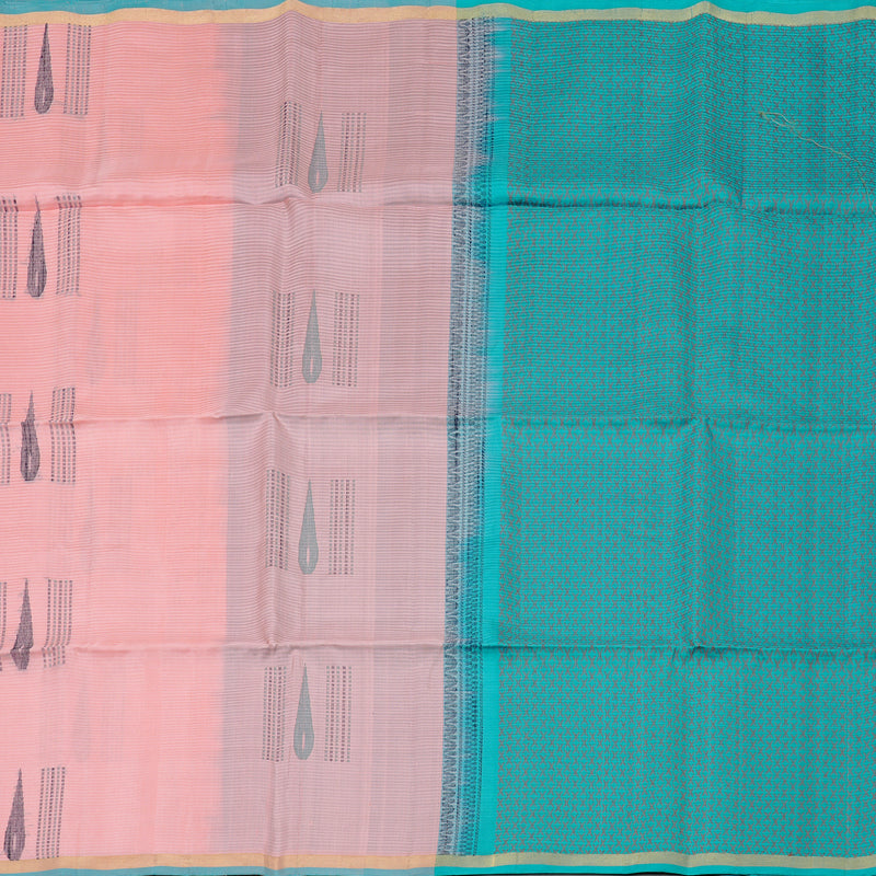 Hayagrivas Baby Peach Handloom Soft Silk Saree with Sea Blue Border KBE101D5-28