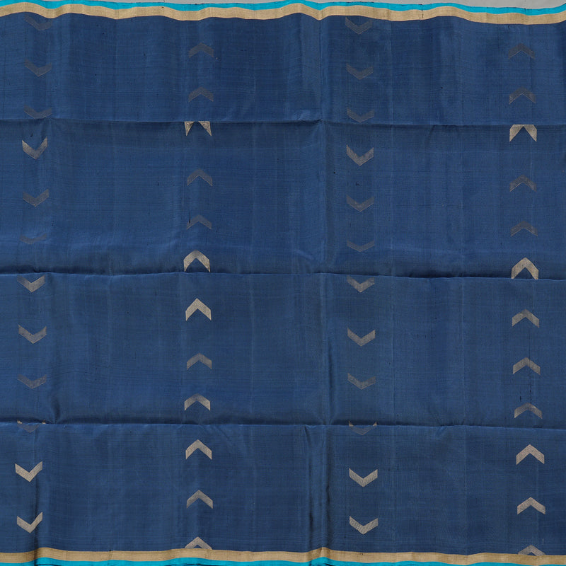 Hayagrivas Bluish Grey Handloom Soft Silk Saree with Teal Blue Border KBE101D5-32