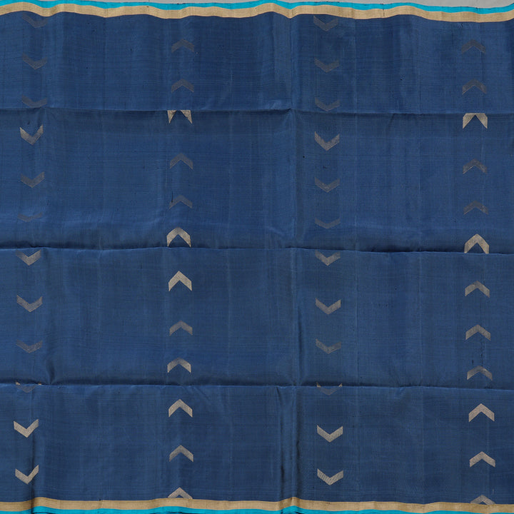 Hayagrivas Bluish Grey Handloom Soft Silk Saree with Teal Blue Border KBE101D5-32