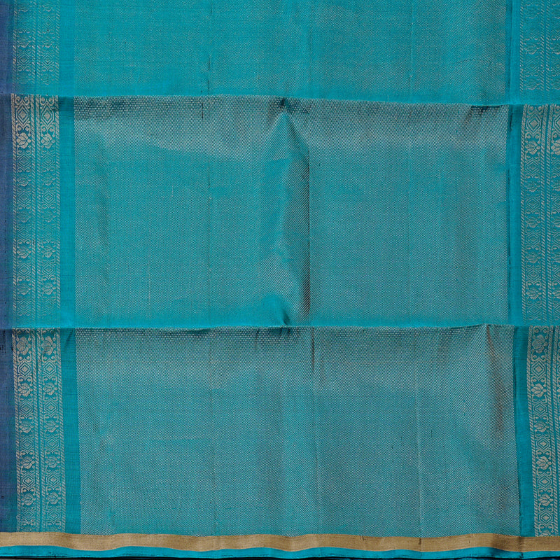 Hayagrivas Bluish Grey Handloom Soft Silk Saree with Teal Blue Border KBE101D5-32