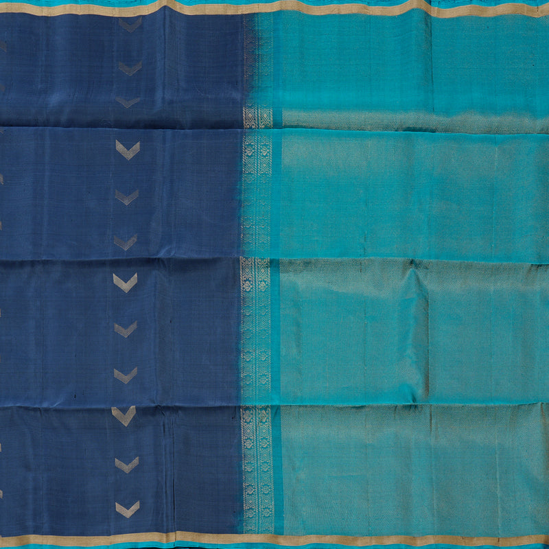 Hayagrivas Bluish Grey Handloom Soft Silk Saree with Teal Blue Border KBE101D5-32