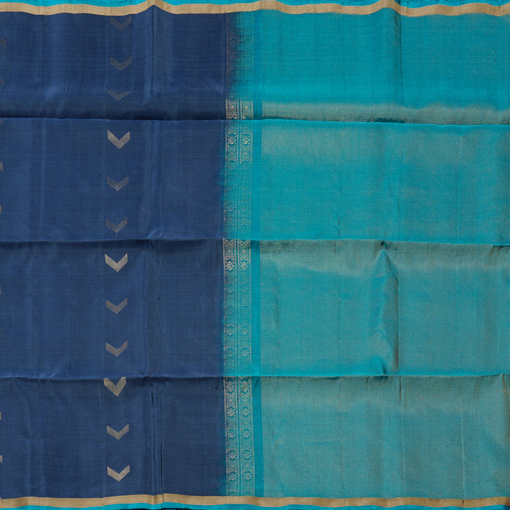 Hayagrivas Bluish Grey Handloom Soft Silk Saree with Teal Blue Border KBE101D5-32