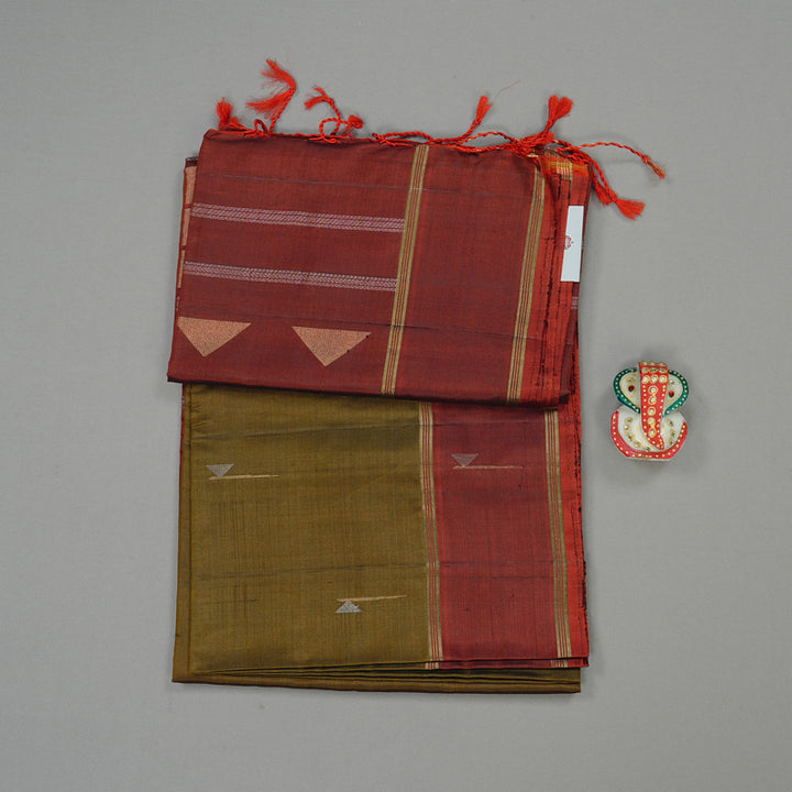 Hayagrivas Honey Mustard Handloom Soft Silk Saree with Wine Red Border KBE101D5-8