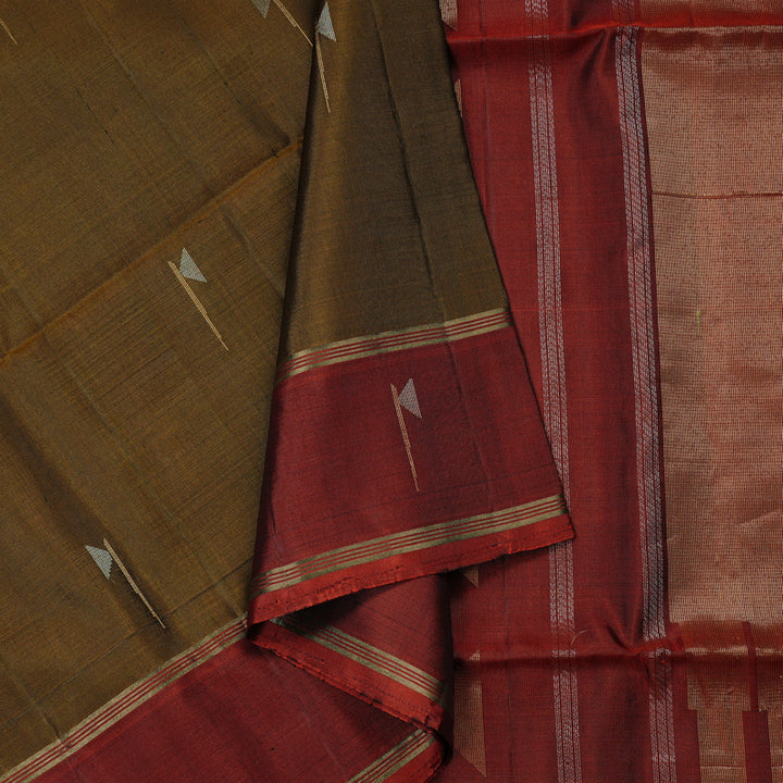 Hayagrivas Honey Mustard Handloom Soft Silk Saree with Wine Red Border KBE101D5-8