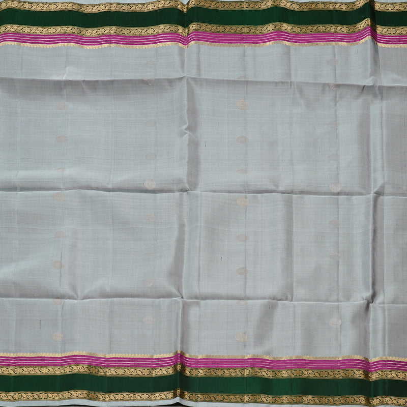 Hayagrivas Silver Grey Handloom Soft Silk Saree with Bottle Green Border KBE101D6-18