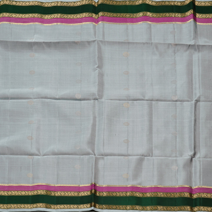 Hayagrivas Silver Grey Handloom Soft Silk Saree with Bottle Green Border KBE101D6-18