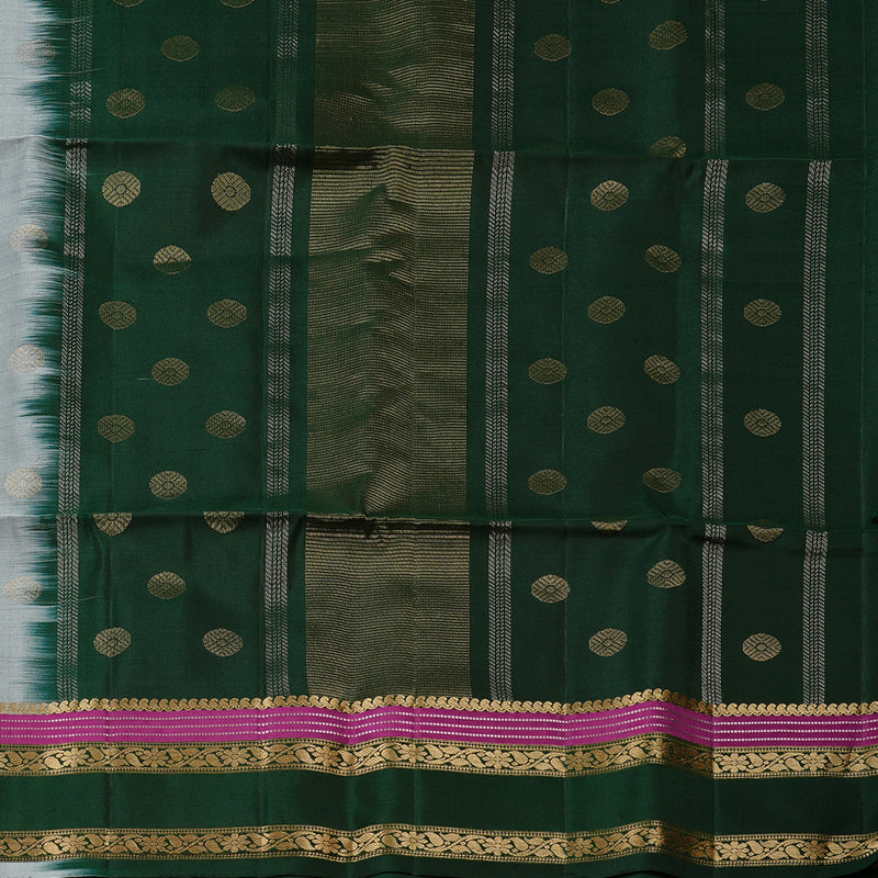 Hayagrivas Silver Grey Handloom Soft Silk Saree with Bottle Green Border KBE101D6-18
