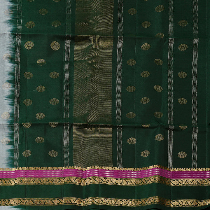Hayagrivas Silver Grey Handloom Soft Silk Saree with Bottle Green Border KBE101D6-18