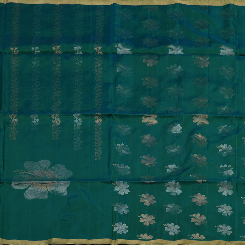 Hayagrivas Handloom Soft Silk Saree in Radiant Peacock Green KBE101D7-10