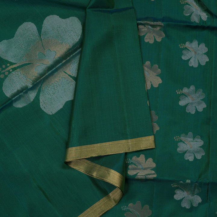 Hayagrivas Handloom Soft Silk Saree in Radiant Peacock Green KBE101D7-10
