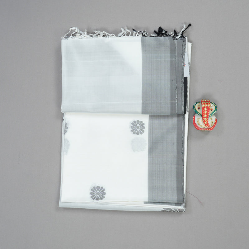 Hayagrivas Handloom Soft Silk Saree in Pristine White KBE101D7-4