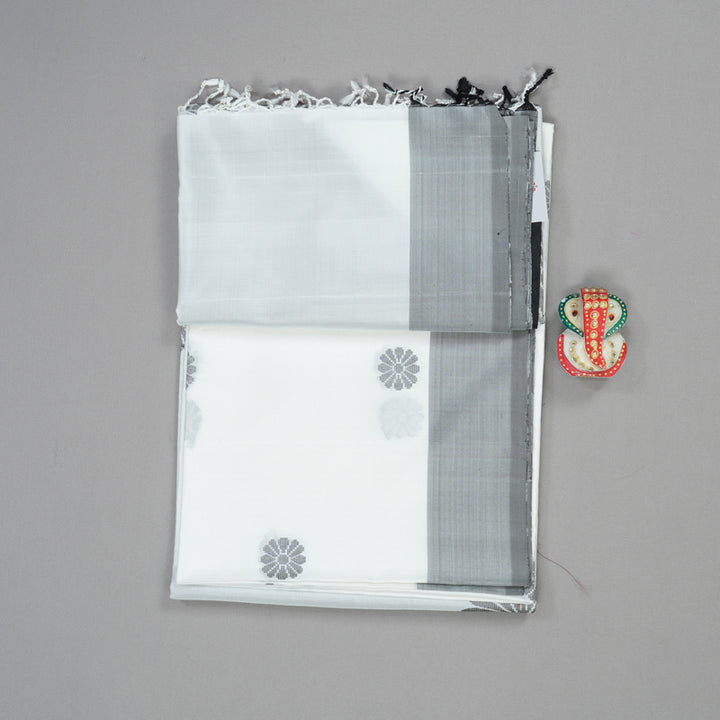 Hayagrivas Handloom Soft Silk Saree in Pristine White KBE101D7-4