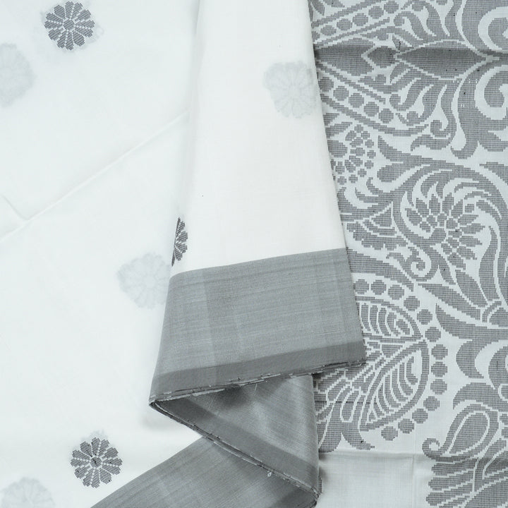 Hayagrivas Handloom Soft Silk Saree in Pristine White KBE101D7-4