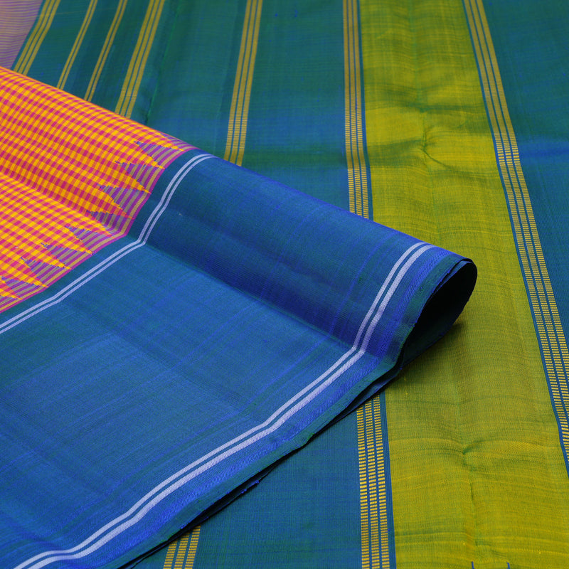 Hayagrivas Handloom Multicolour Checks Kanjivaram Silk Saree with Peacock Blue border KBE1023I2-2