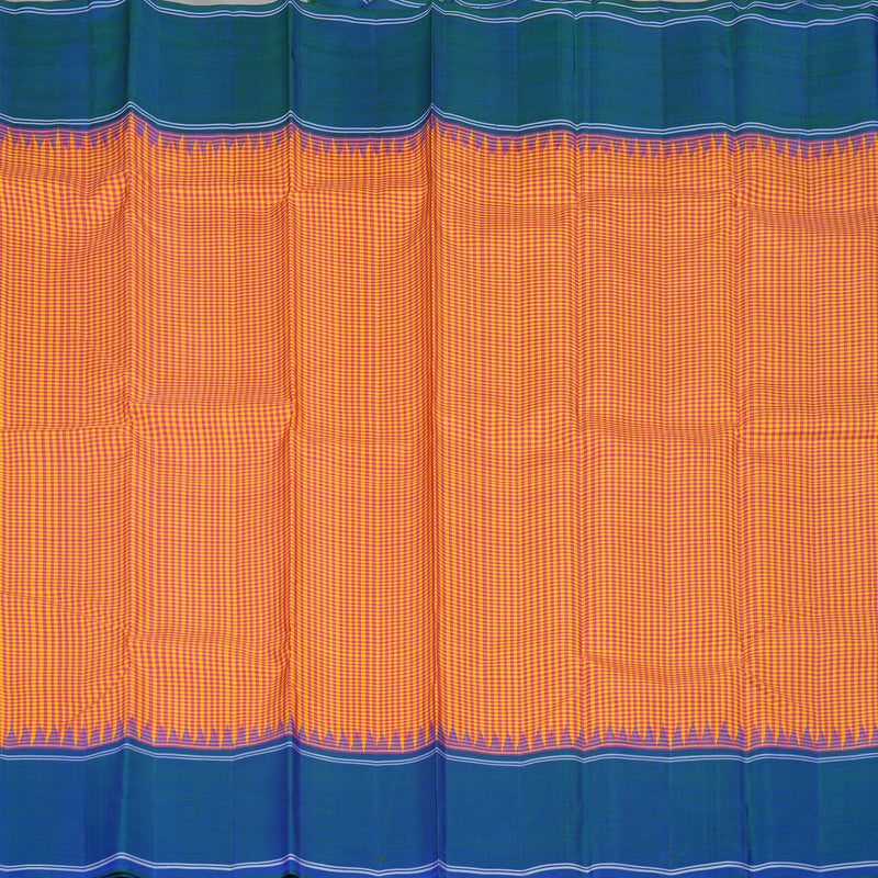 Hayagrivas Handloom Multicolour Checks Kanjivaram Silk Saree with Peacock Blue border KBE1023I2-2