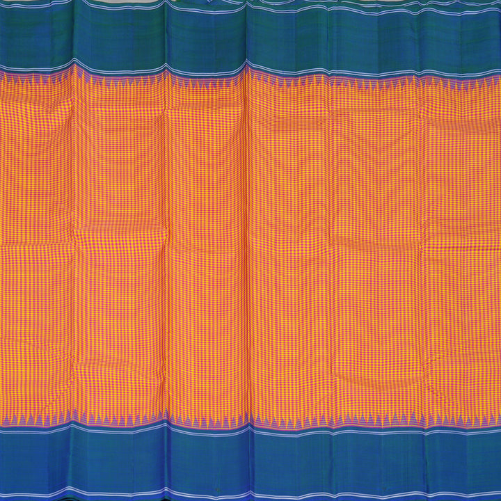 Hayagrivas Handloom Multicolour Checks Kanjivaram Silk Saree with Peacock Blue border KBE1023I2-2