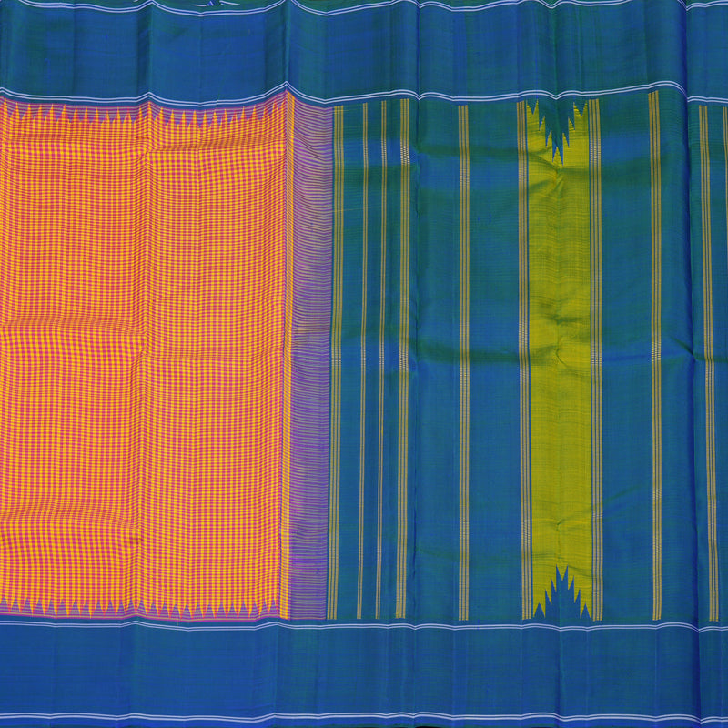 Hayagrivas Handloom Multicolour Checks Kanjivaram Silk Saree with Peacock Blue border KBE1023I2-2