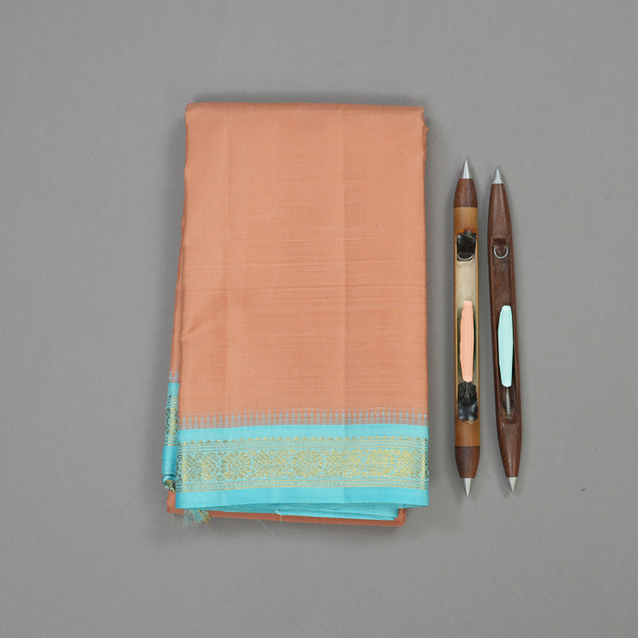 Hayagrivas Handloom Peach Kanjivaram Silk Saree with Sky Blue Border KBE1023I3-1