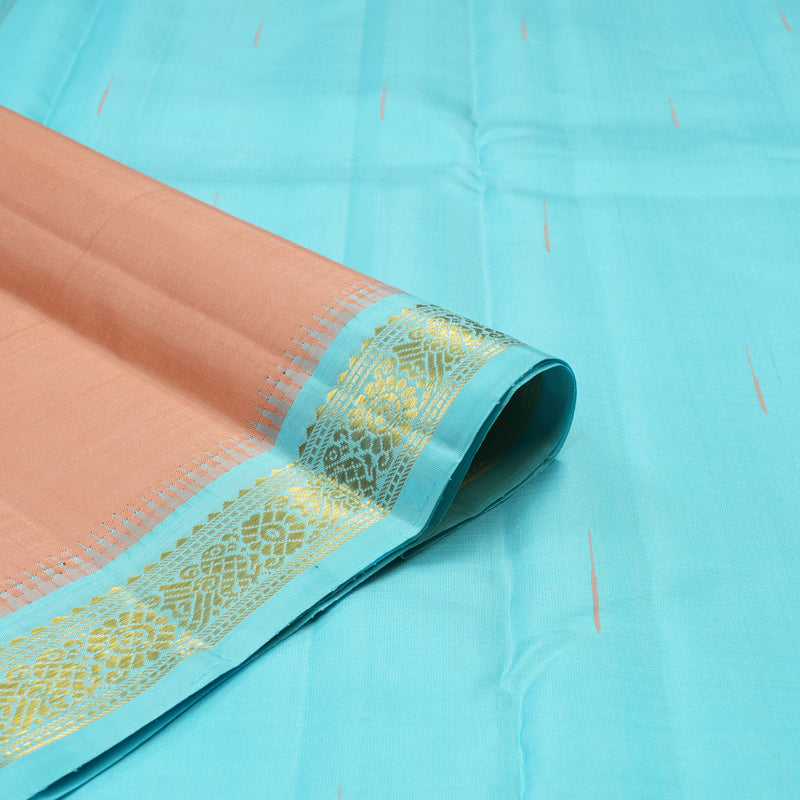 Hayagrivas Handloom Peach Kanjivaram Silk Saree with Sky Blue Border KBE1023I3-1