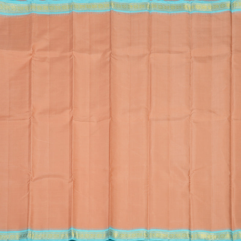 Hayagrivas Handloom Peach Kanjivaram Silk Saree with Sky Blue Border KBE1023I3-1