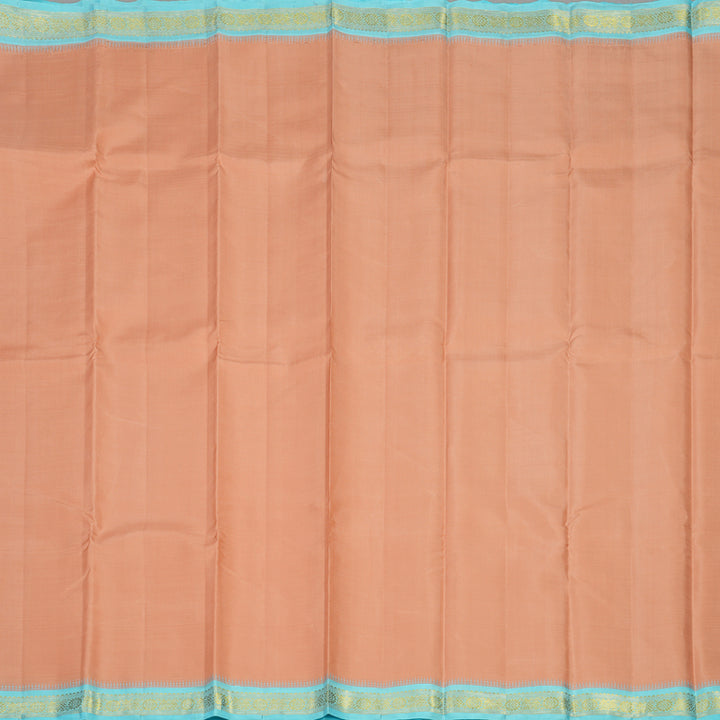 Hayagrivas Handloom Peach Kanjivaram Silk Saree with Sky Blue Border KBE1023I3-1