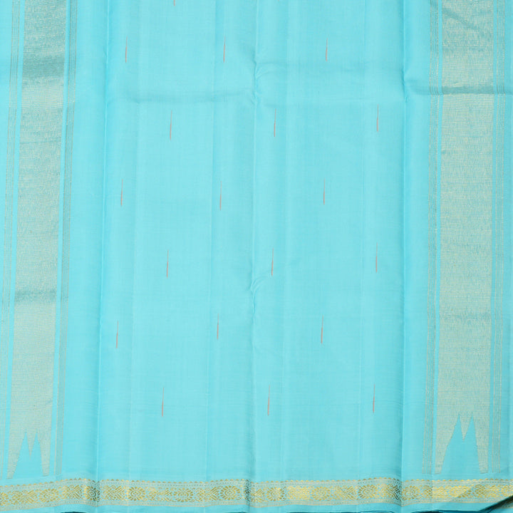 Hayagrivas Handloom Peach Kanjivaram Silk Saree with Sky Blue Border KBE1023I3-1
