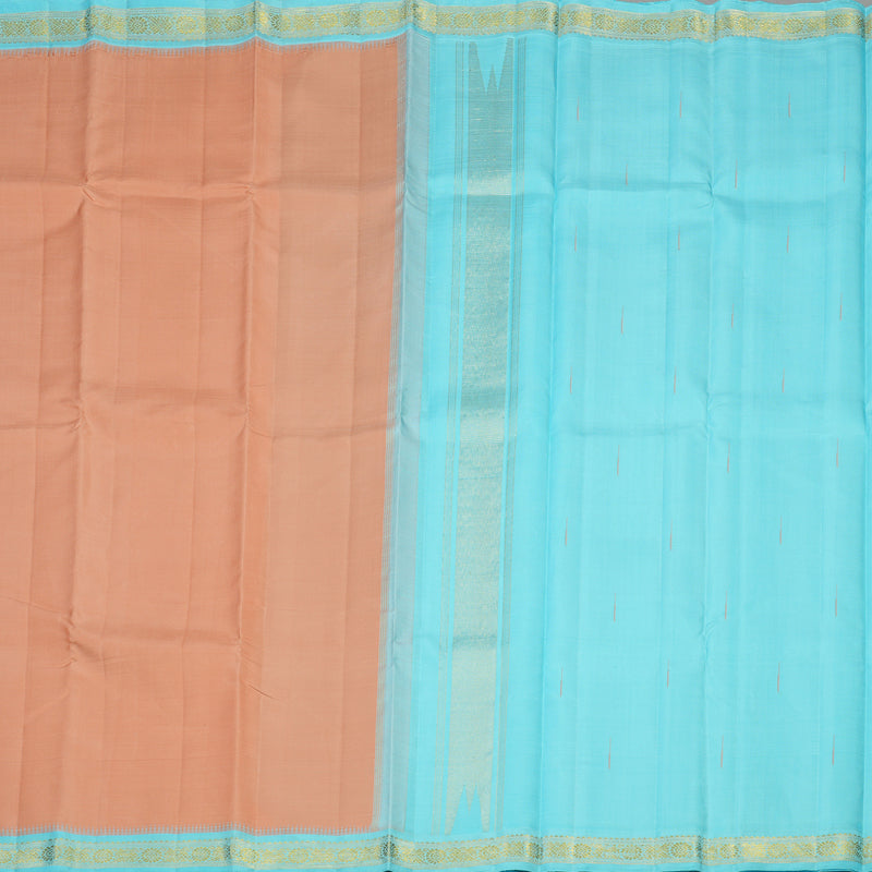 Hayagrivas Handloom Peach Kanjivaram Silk Saree with Sky Blue Border KBE1023I3-1