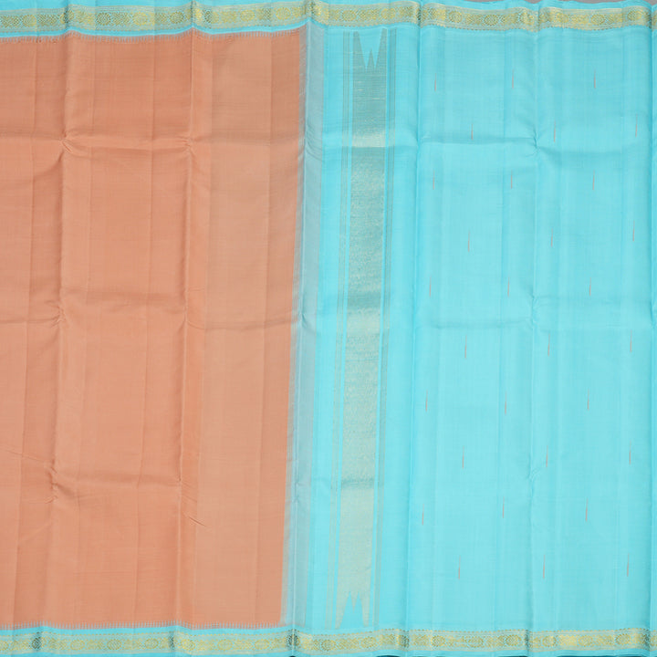 Hayagrivas Handloom Peach Kanjivaram Silk Saree with Sky Blue Border KBE1023I3-1