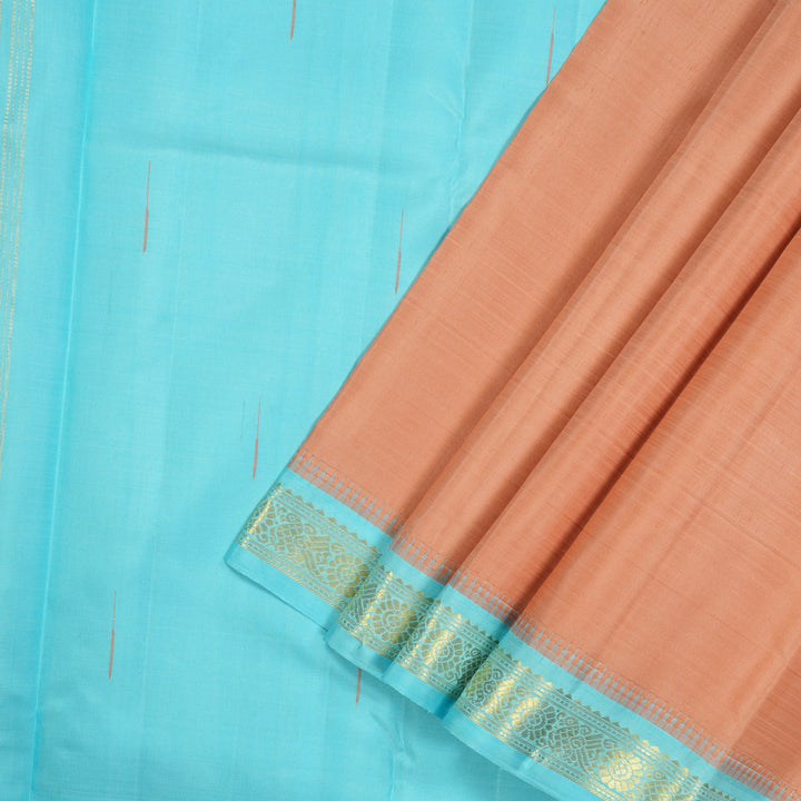 Hayagrivas Handloom Peach Kanjivaram Silk Saree with Sky Blue Border KBE1023I3-1