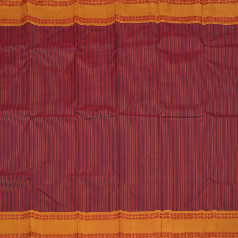 Hayagrivas Handloom Maroon & Green Stripes Kanjivaram Silk Saree with Mustard Border KBE1023I3-4