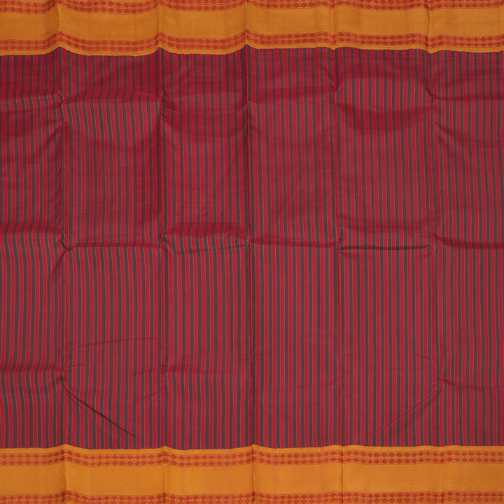 Hayagrivas Handloom Maroon & Green Stripes Kanjivaram Silk Saree with Mustard Border KBE1023I3-4