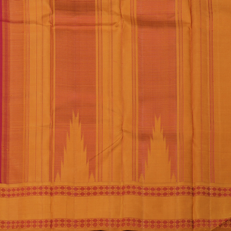 Hayagrivas Handloom Maroon & Green Stripes Kanjivaram Silk Saree with Mustard Border KBE1023I3-4
