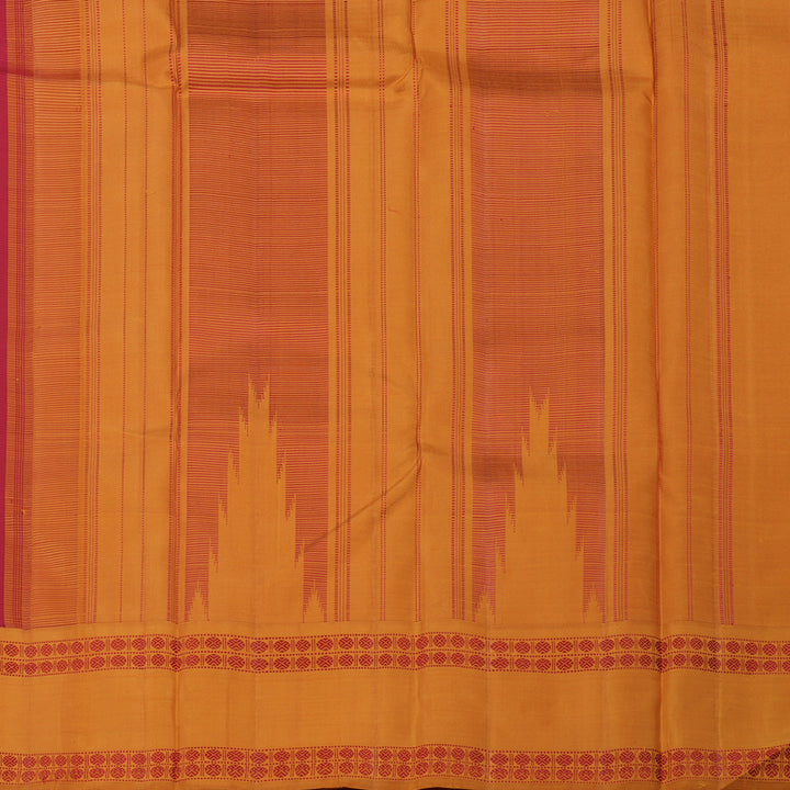 Hayagrivas Handloom Maroon & Green Stripes Kanjivaram Silk Saree with Mustard Border KBE1023I3-4
