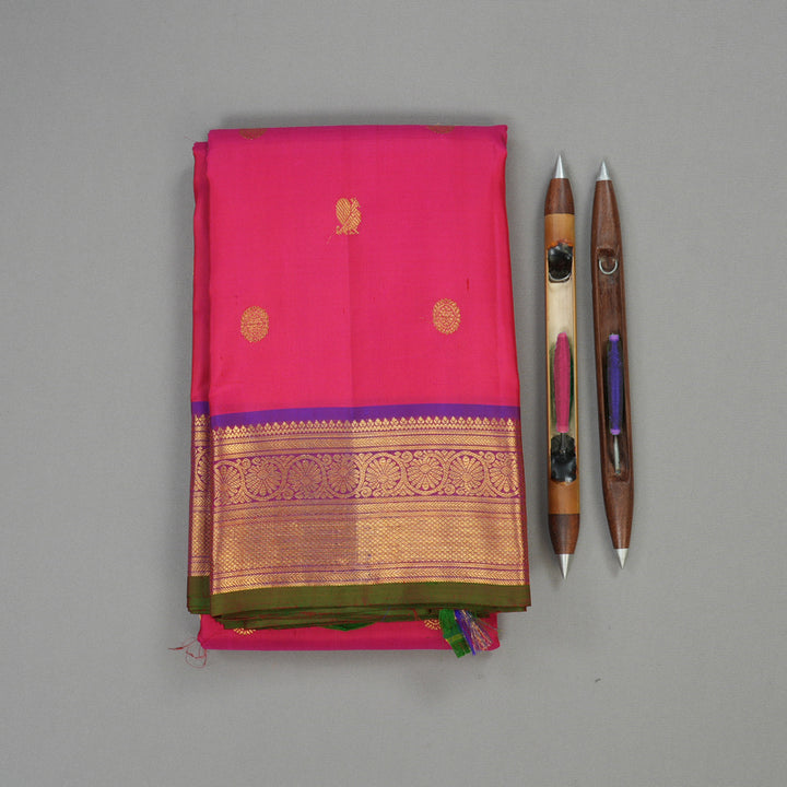 Hayagrivas Handloom Rani Pink Kanjivaram Silk Saree with Purple Border KBE1026I3-11