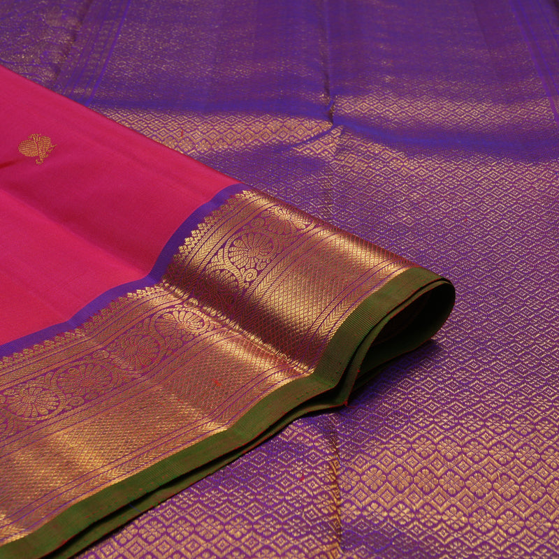 Hayagrivas Handloom Rani Pink Kanjivaram Silk Saree with Purple Border KBE1026I3-11