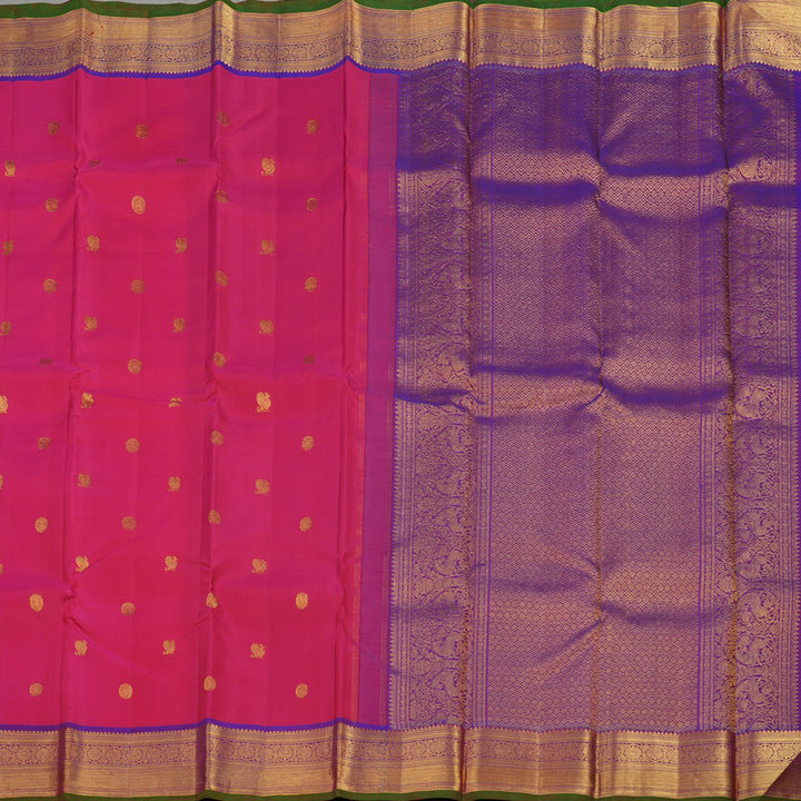 Hayagrivas Handloom Rani Pink Kanjivaram Silk Saree with Purple Border KBE1026I3-11
