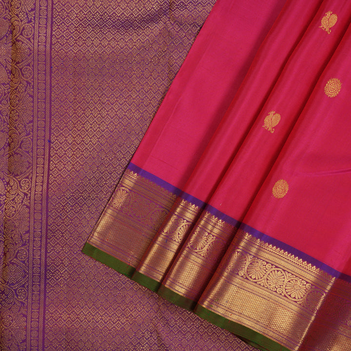 Hayagrivas Handloom Rani Pink Kanjivaram Silk Saree with Purple Border KBE1026I3-11