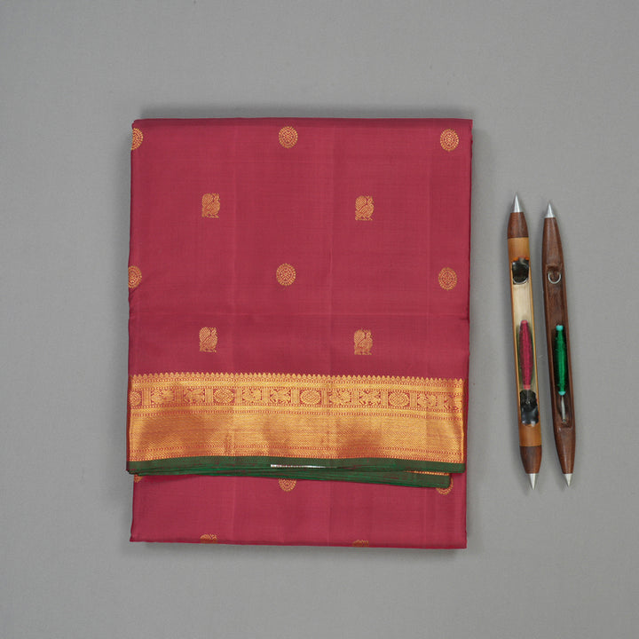 Hayagrivas Handloom Maroon Kanjivaram Ten Yards Silk Saree with Maroon & Green Edging Border KBE1026I8-3