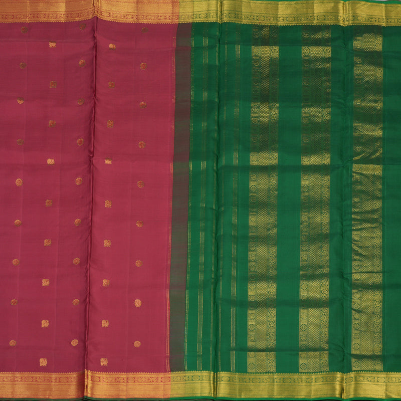 Hayagrivas Handloom Maroon Kanjivaram Ten Yards Silk Saree with Maroon & Green Edging Border KBE1026I8-3
