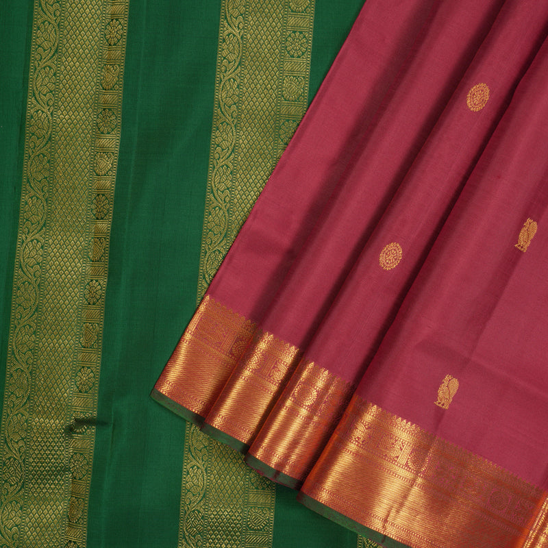 Hayagrivas Handloom Maroon Kanjivaram Ten Yards Silk Saree with Maroon & Green Edging Border KBE1026I8-3
