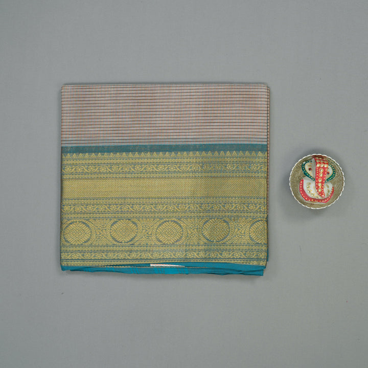 Hayagrivas Beige Pure Chettinad Cotton Saree with Peacock Blue Border KBE1028I1-18