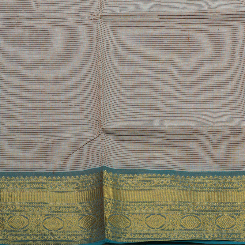 Hayagrivas Beige Pure Chettinad Cotton Saree with Peacock Blue Border KBE1028I1-18