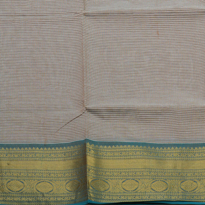 Hayagrivas Beige Pure Chettinad Cotton Saree with Peacock Blue Border KBE1028I1-18