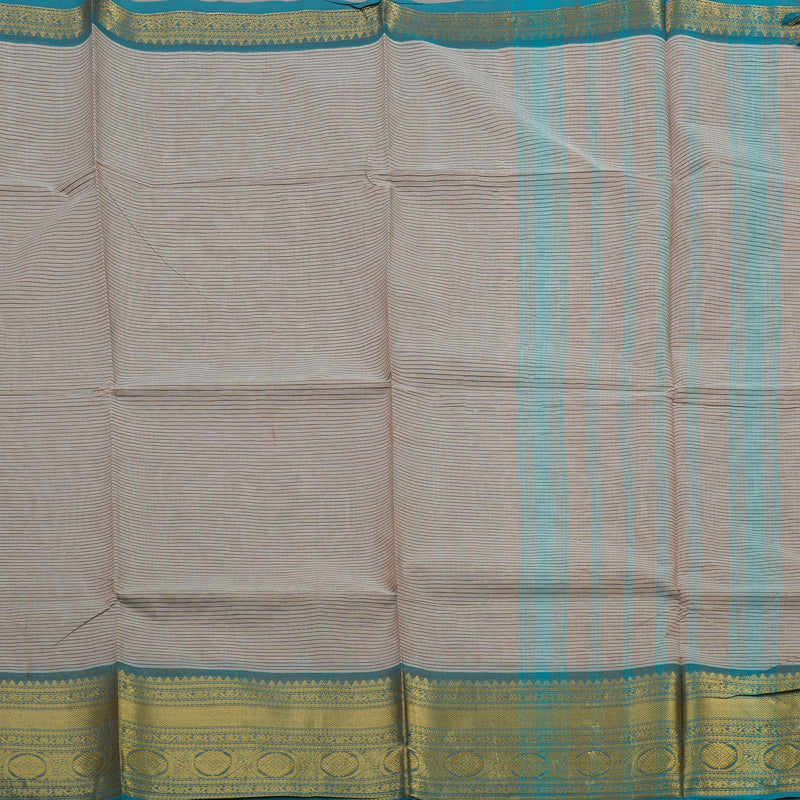 Hayagrivas Beige Pure Chettinad Cotton Saree with Peacock Blue Border KBE1028I1-18