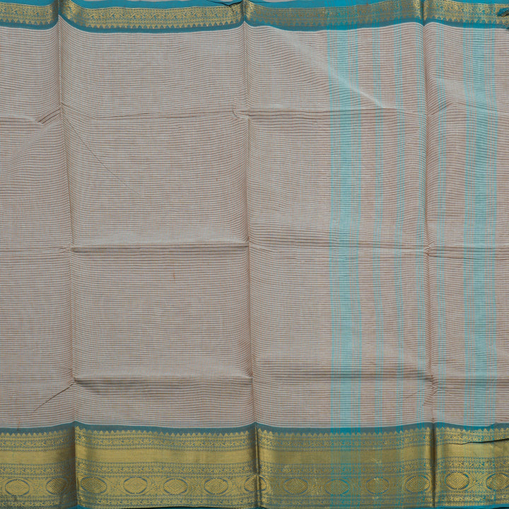 Hayagrivas Beige Pure Chettinad Cotton Saree with Peacock Blue Border KBE1028I1-18